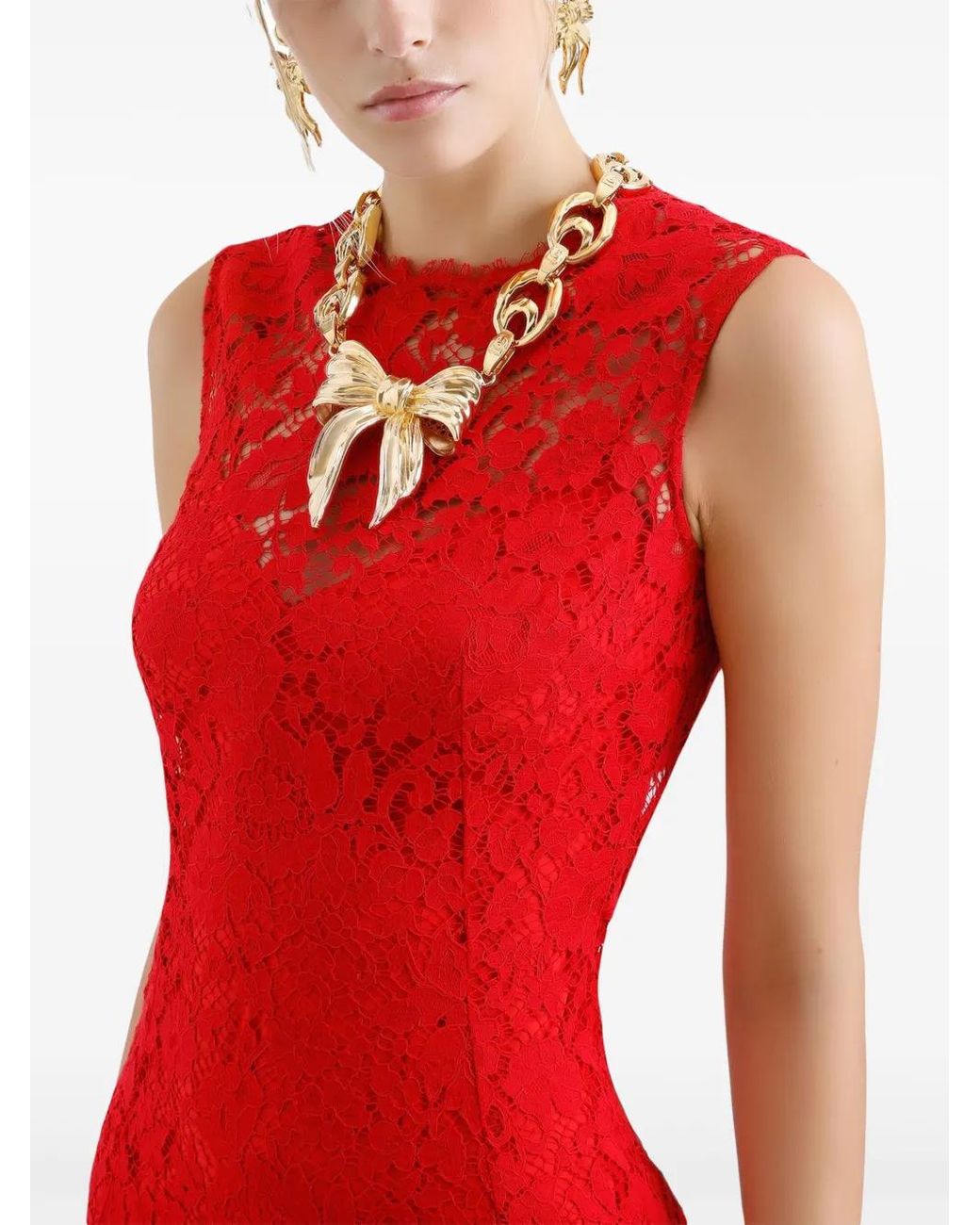 Dolce & Gabbana Red Floral Midi Dress
