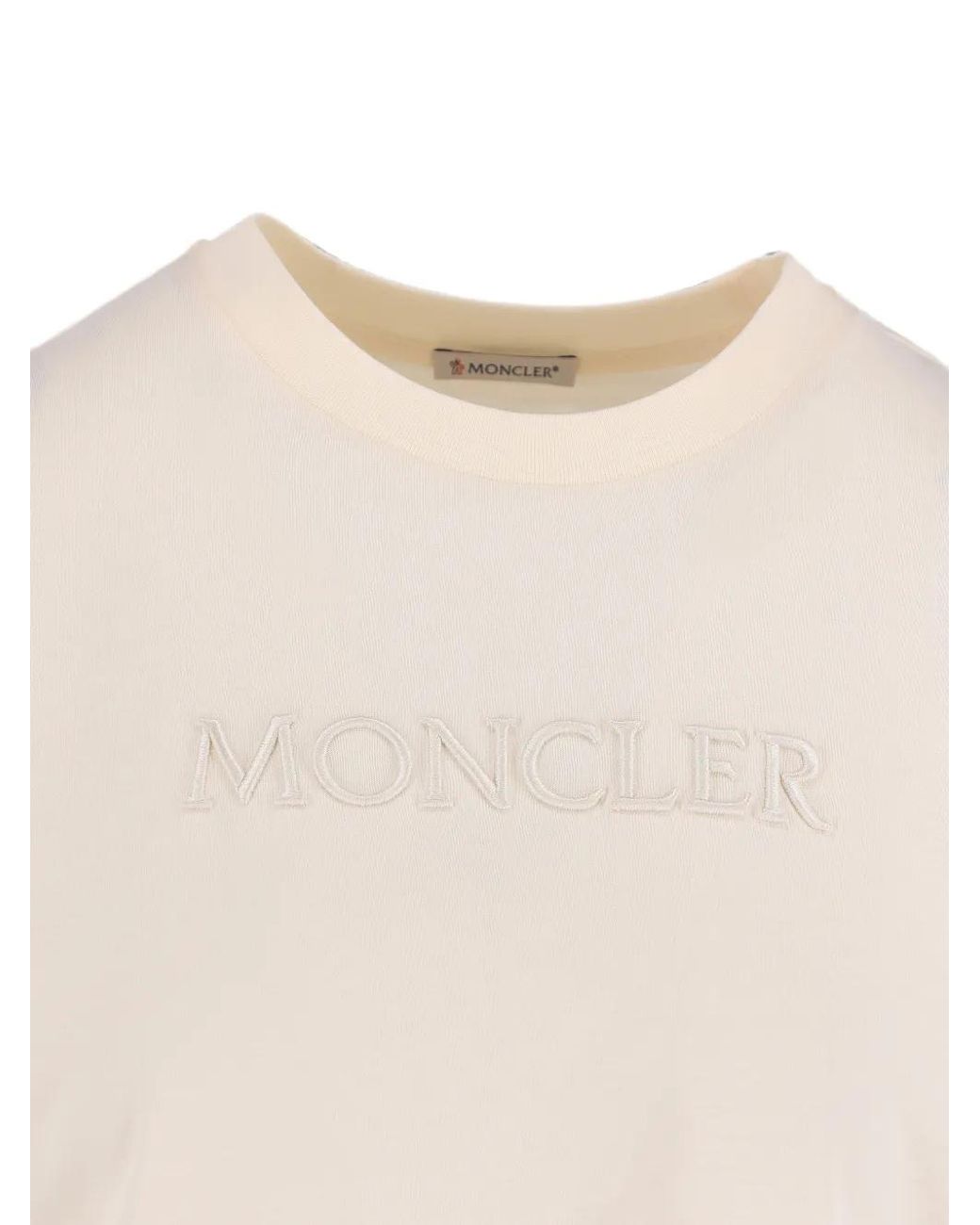 Moncler Natural T-Shirt En Coton À Logo Brodé