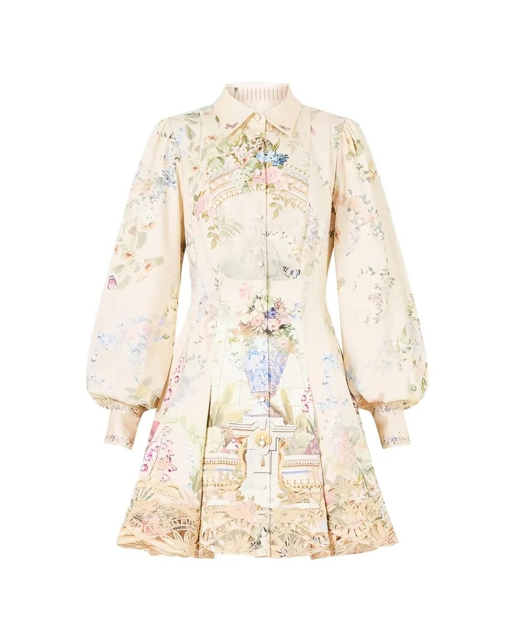 Camilla Natural Floral-Print Laser-Cut Minidress