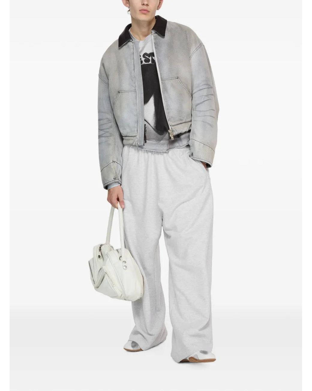 Acne Gray Faded Denim Bomber Jacket for men
