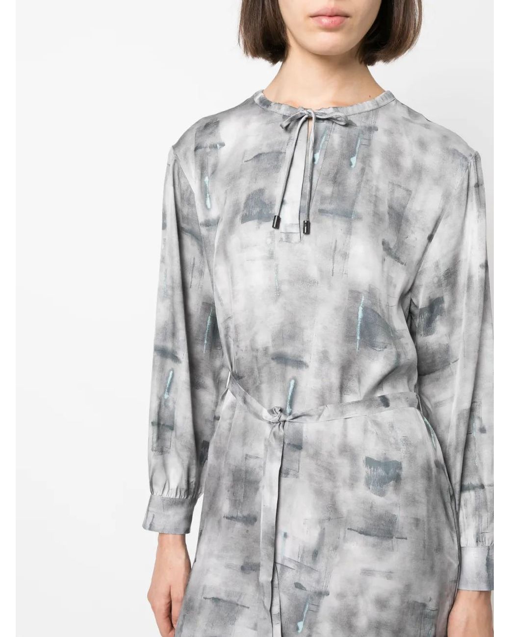 Peserico Gray Abstract-Print Midi Dress