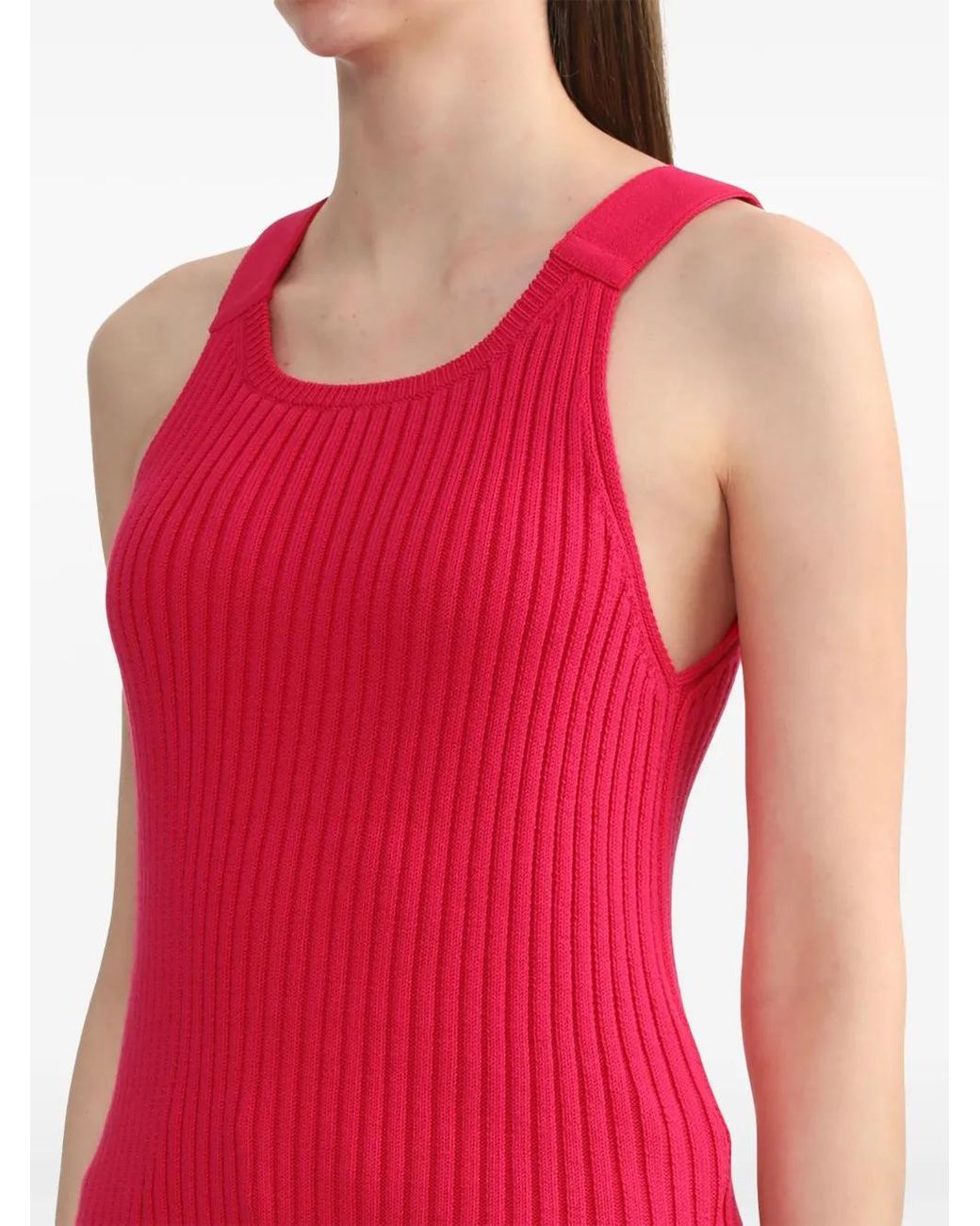 Helmut Lang Red Side-Slit Ribbed-Knit Tank Top
