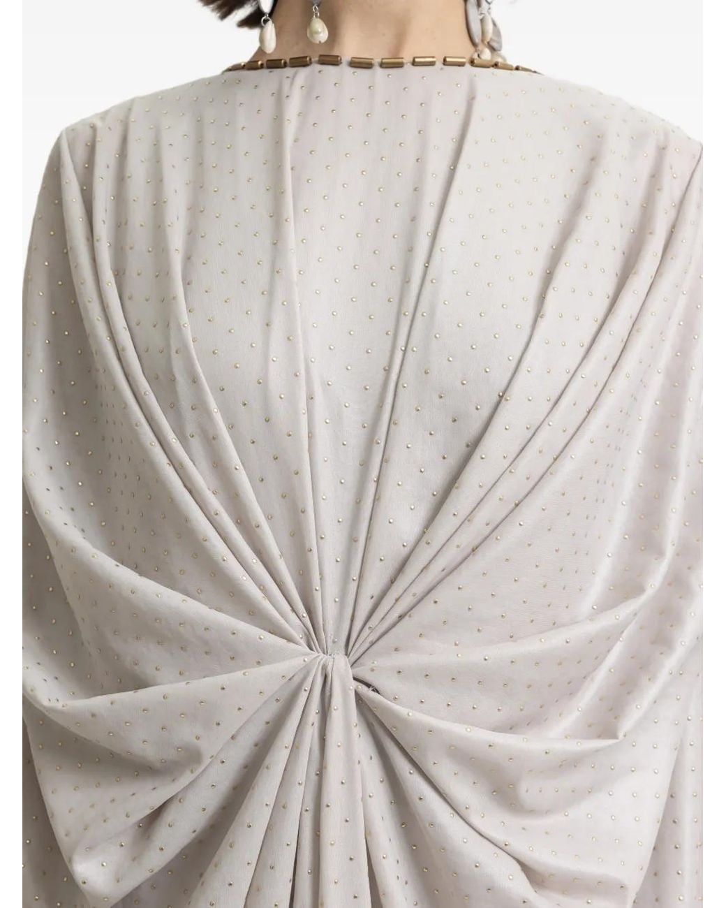 Gemy Maalouf White Beaded-Neckline Maxi Kaftan