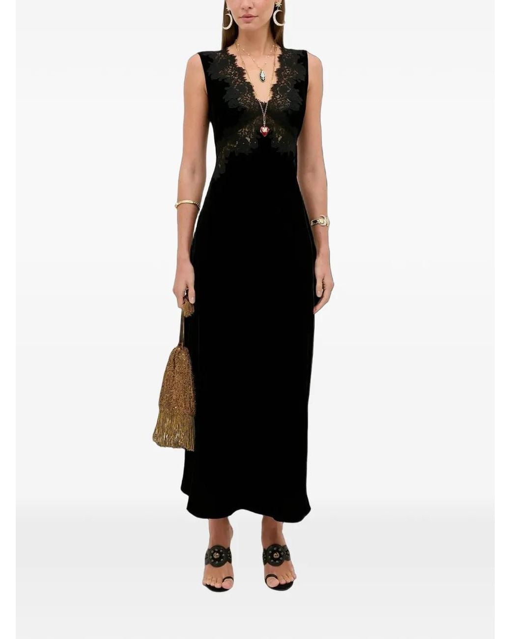 Rixo Black Lysandra Lace-Trim Maxi Dress
