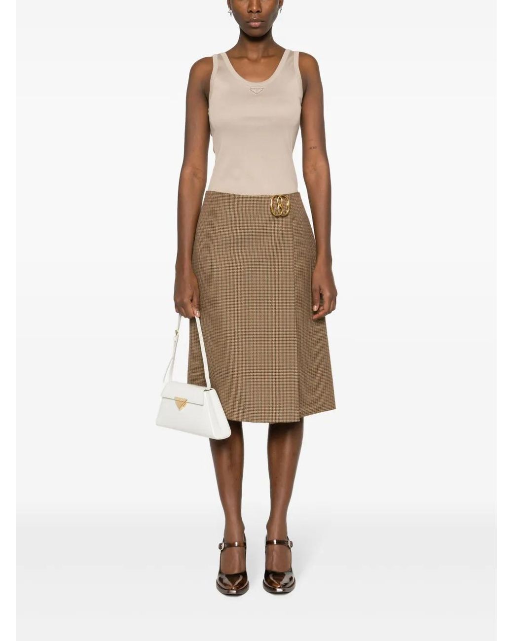 Prada Natural Triangle-logo Ribbed Tank Top