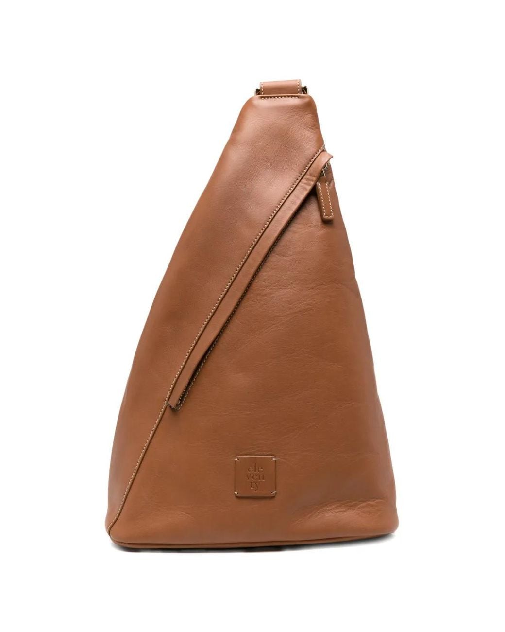 Eleventy Brown Logo-Patch Leather Backpack for men