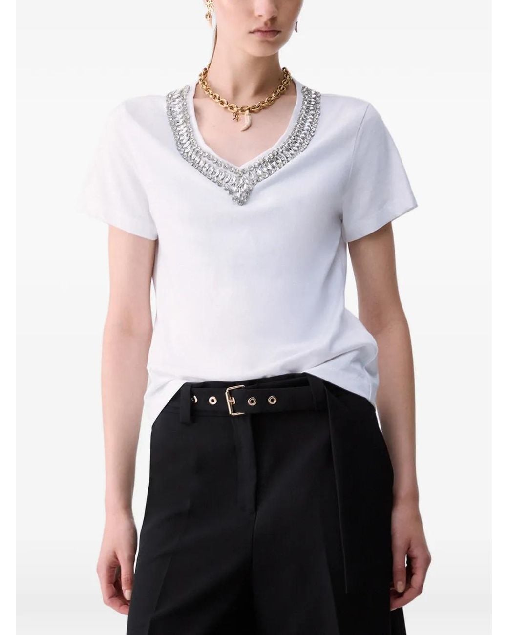 Liu Jo White T-Shirt With Jewel Details