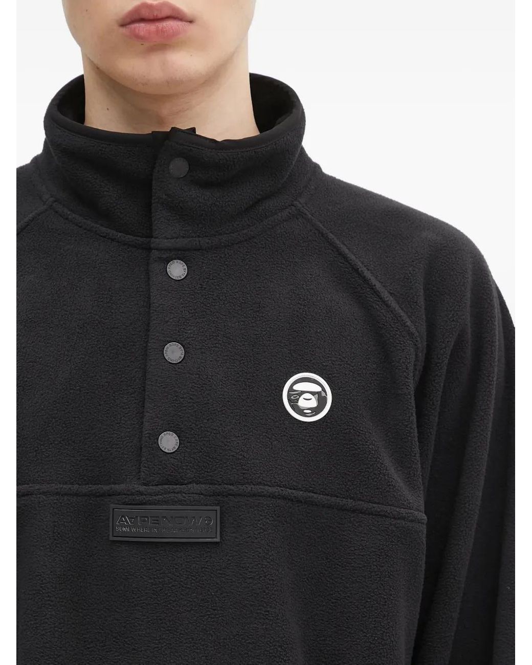 Aape By A Bathing Ape Black Button-Placket Fleece Sweatshirt for men