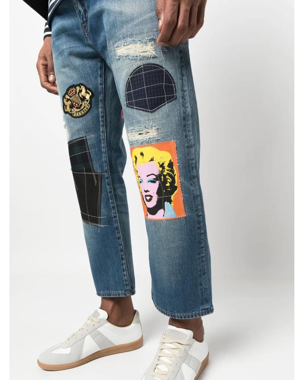 Jeans Crop Con Design Patchwork di Junya Watanabe in Blue da Uomo