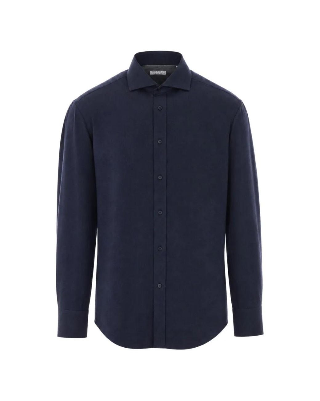 Brunello Cucinelli Blue Herringbone-Weave Long-Sleeve Shirt for men