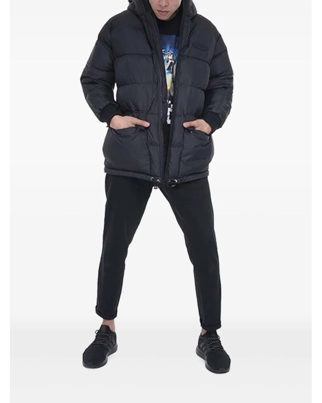Iceberg Blue Logo-Embroidered Hooded Padded Jacket for men