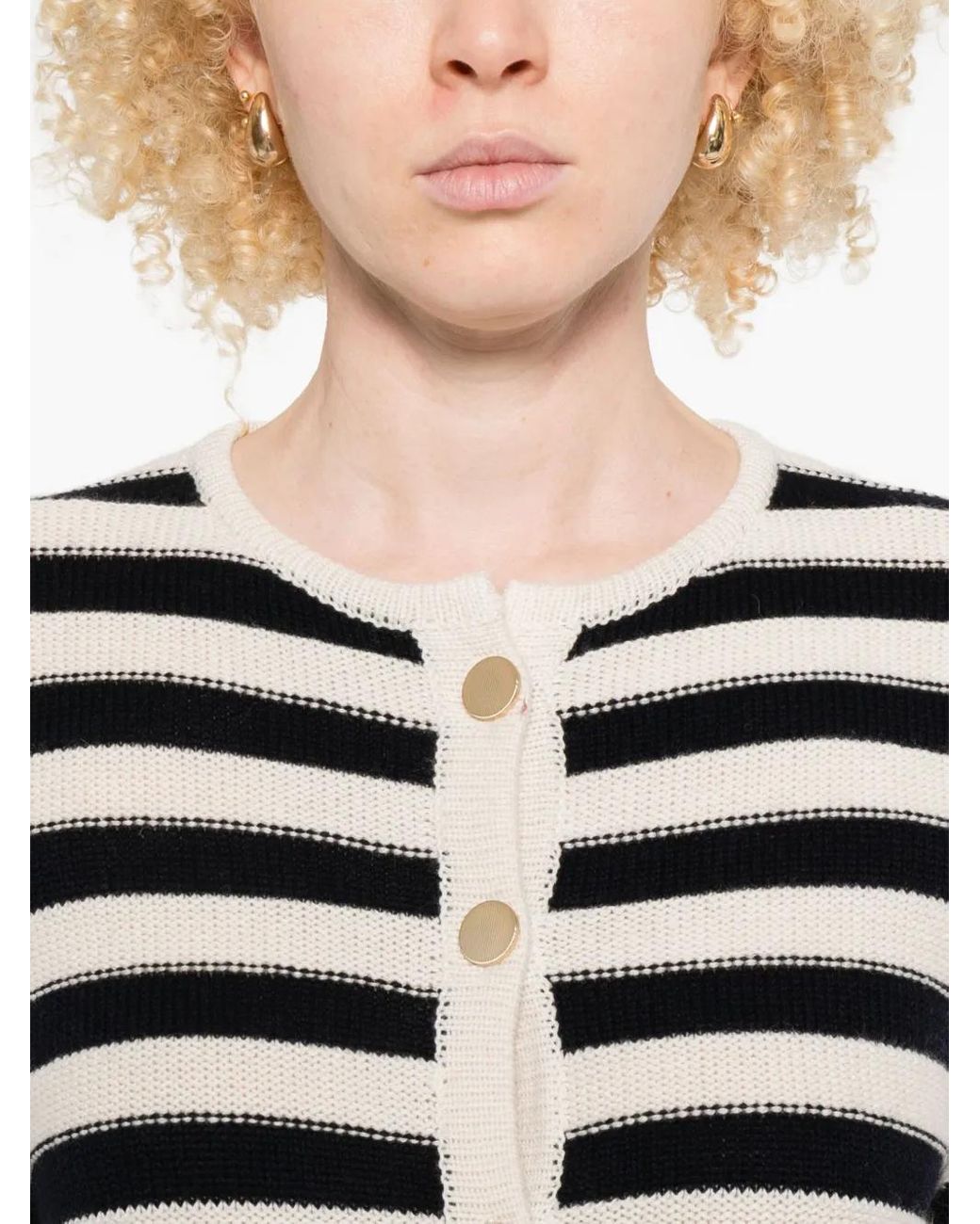 Allude White Striped Button Cardigan