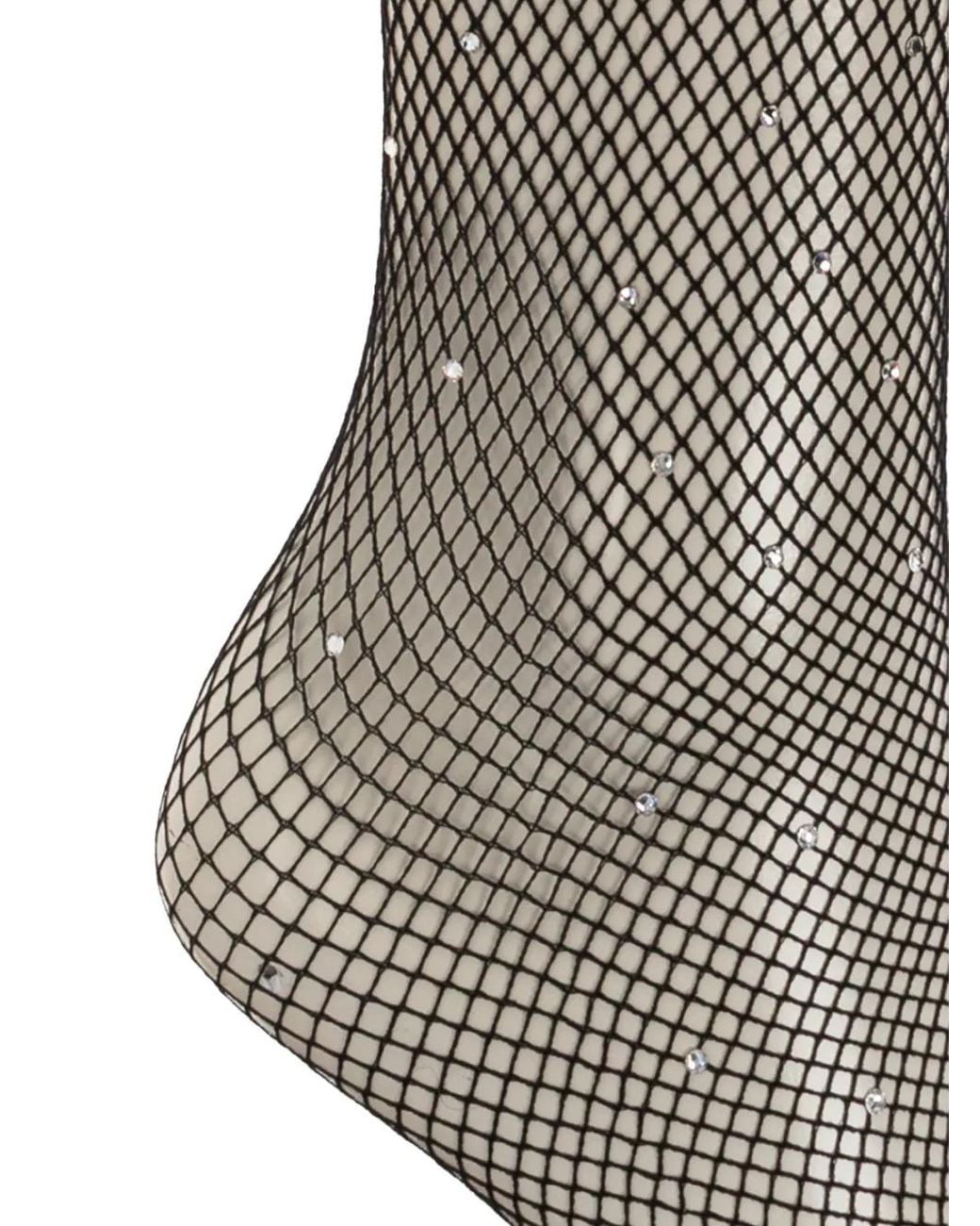 Heist White Crystal-Embellished Fishnet Tights