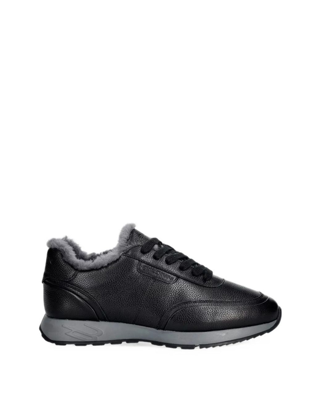 Baldinini Black Shearling-Lined Grained Leather Sneakers for men