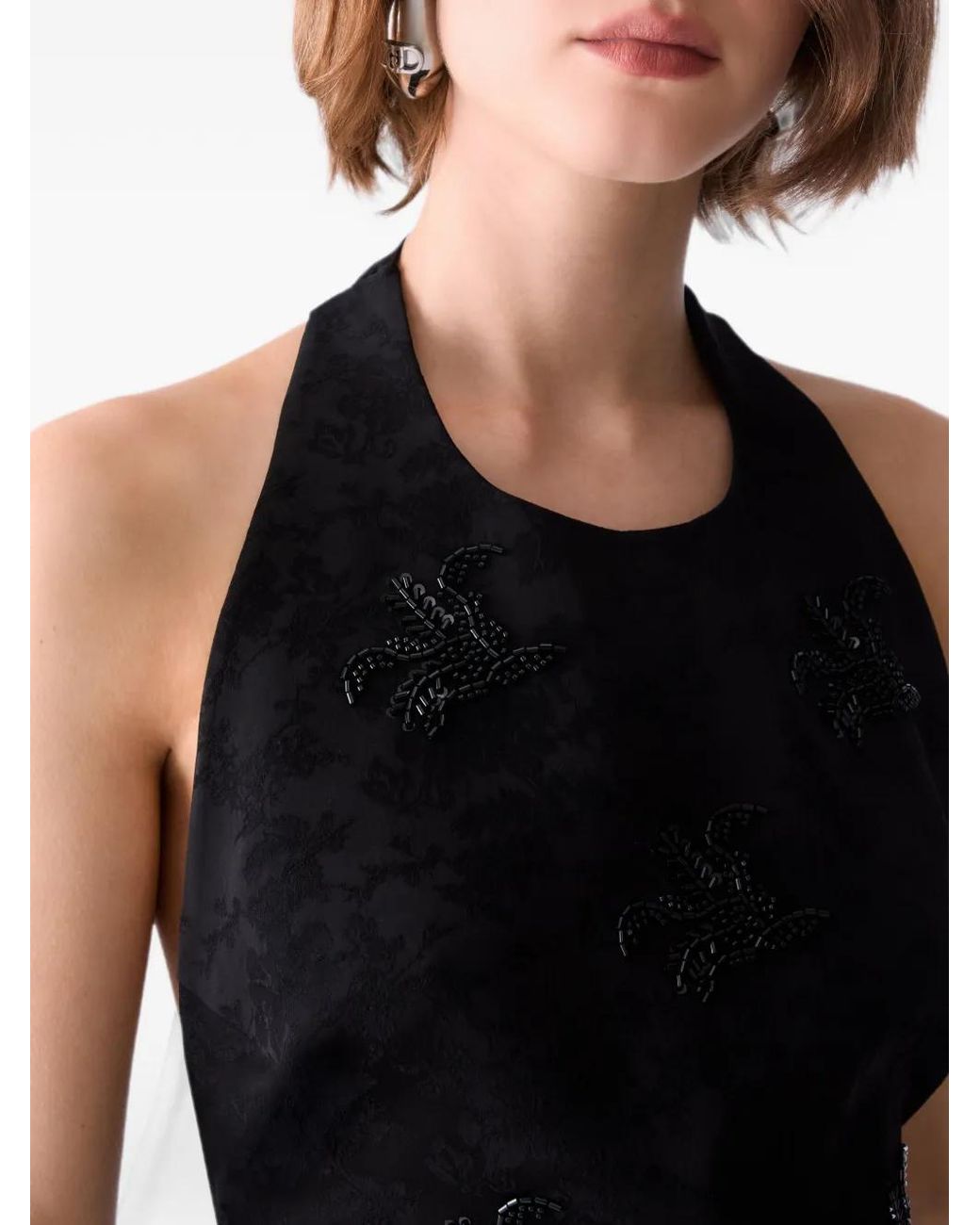 Liu Jo Black Jacquard Top With Jewel Embroidery