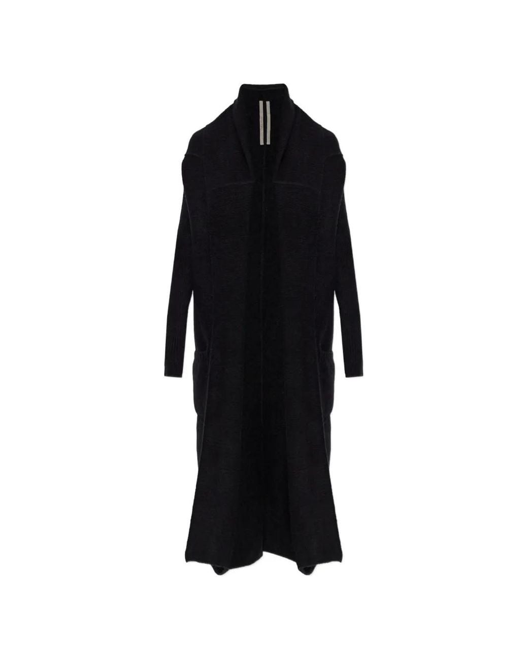 Rick Owens Black Ribbed-Knit Shawl-Collar Coat
