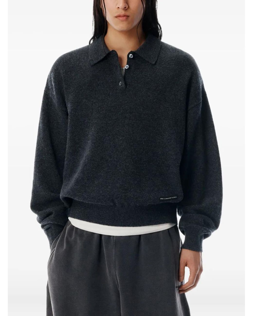 Alexander Wang Black Logo-Patch Polo Shirt