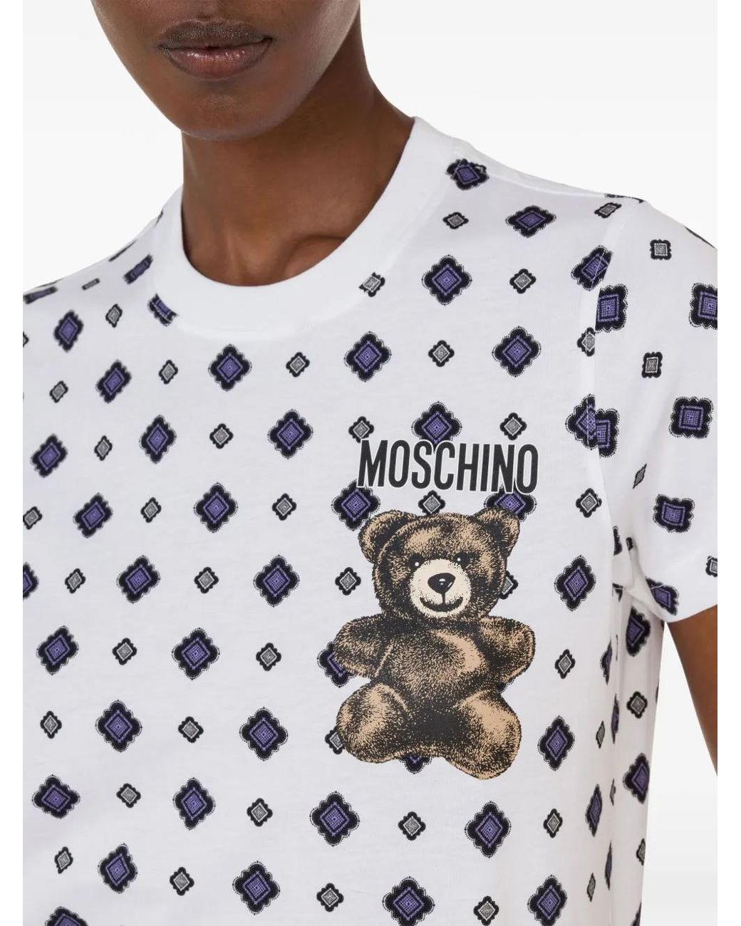 Moschino White T-Shirt À Motif Géométrique