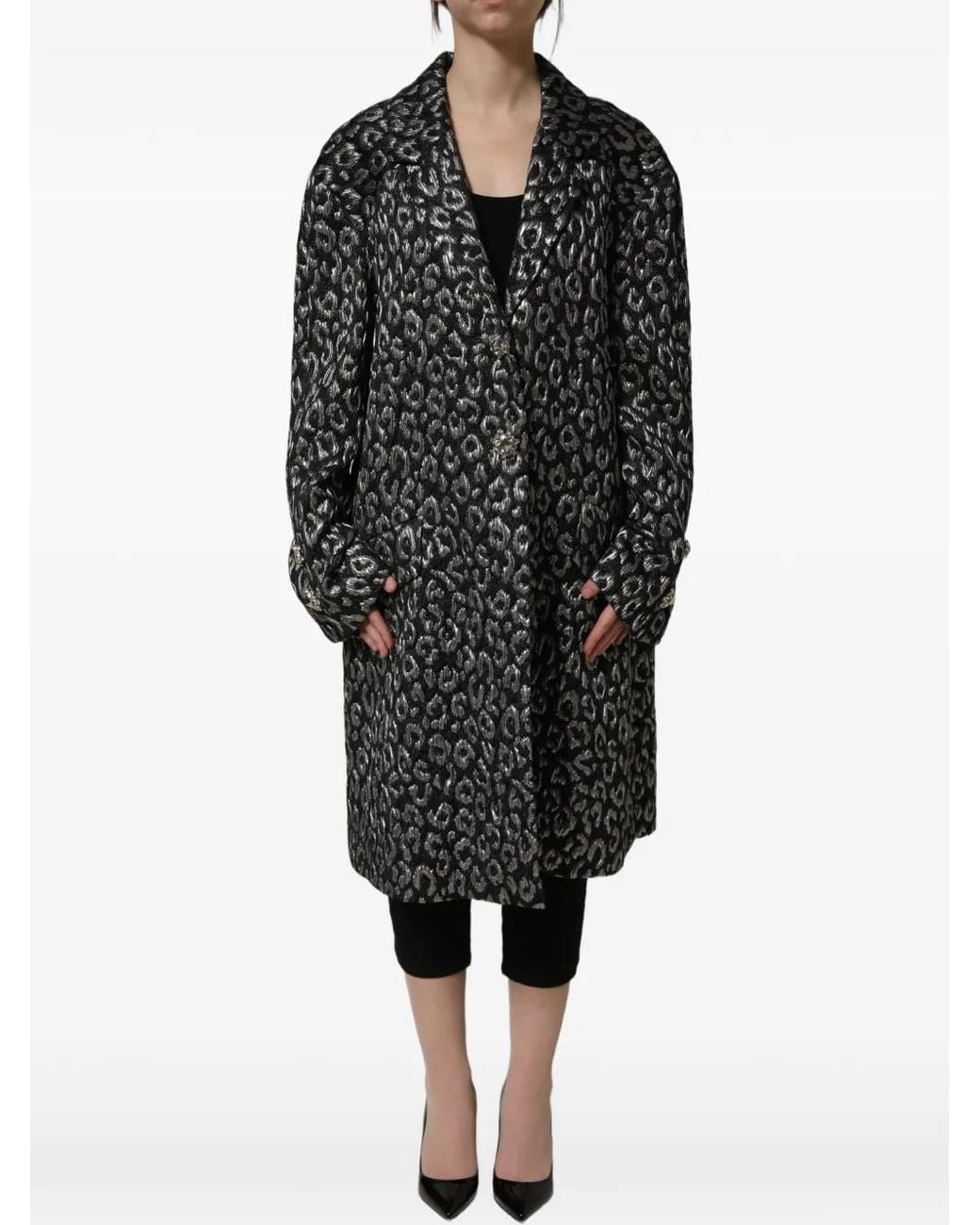 Dolce & Gabbana Black Leopard-Jacquard Crystal-Embellished Coat