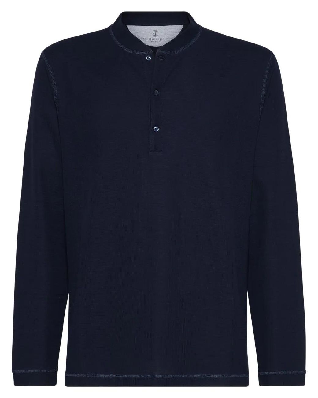 Brunello Cucinelli Blue Long-Sleeve Polo Shirt for men