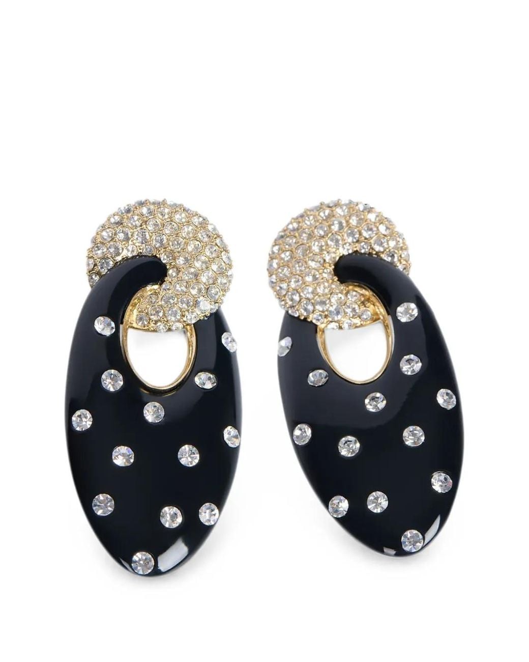 Balmain White Lacquered Brass Organic Earrings With Crystals