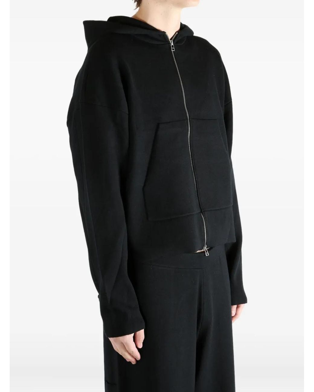 Omar Afridi Black Zip-Up Wool Hoodie for men