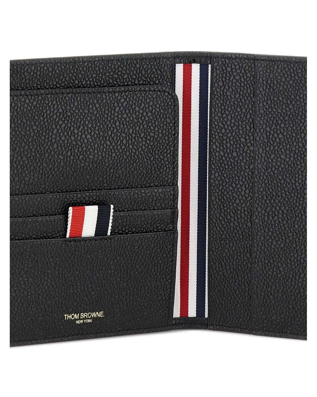 Thom Browne Black Passport Holder In Pebble Grain