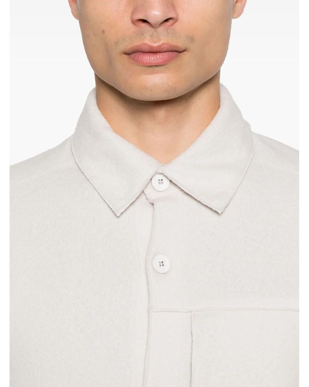 Transit White Virgin Wool Button-Up Overshirt for men