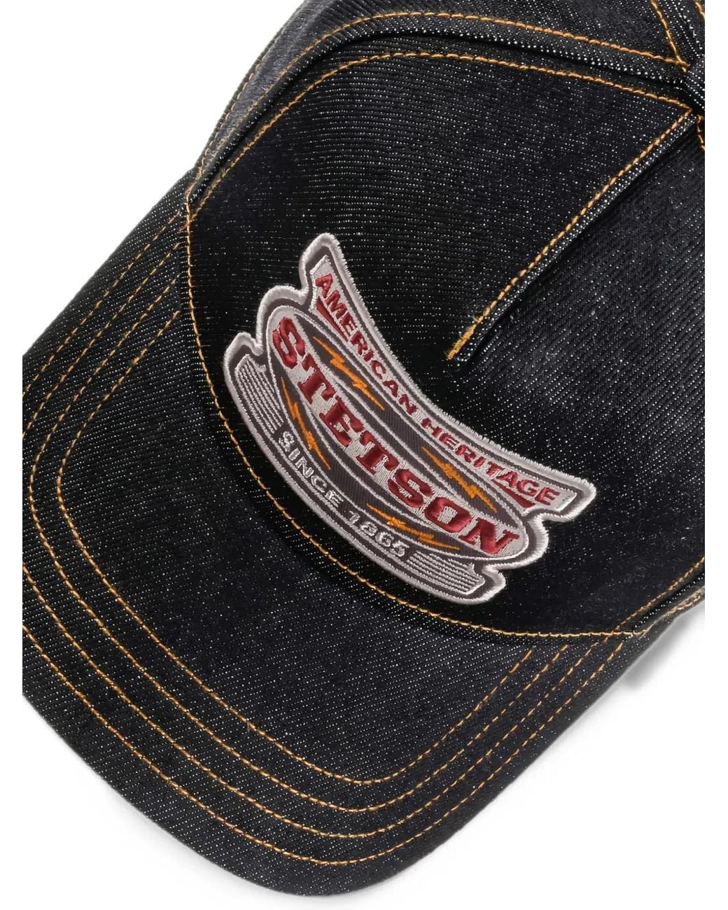 Stetson Black Logo-Patch Denim Trucker Cap