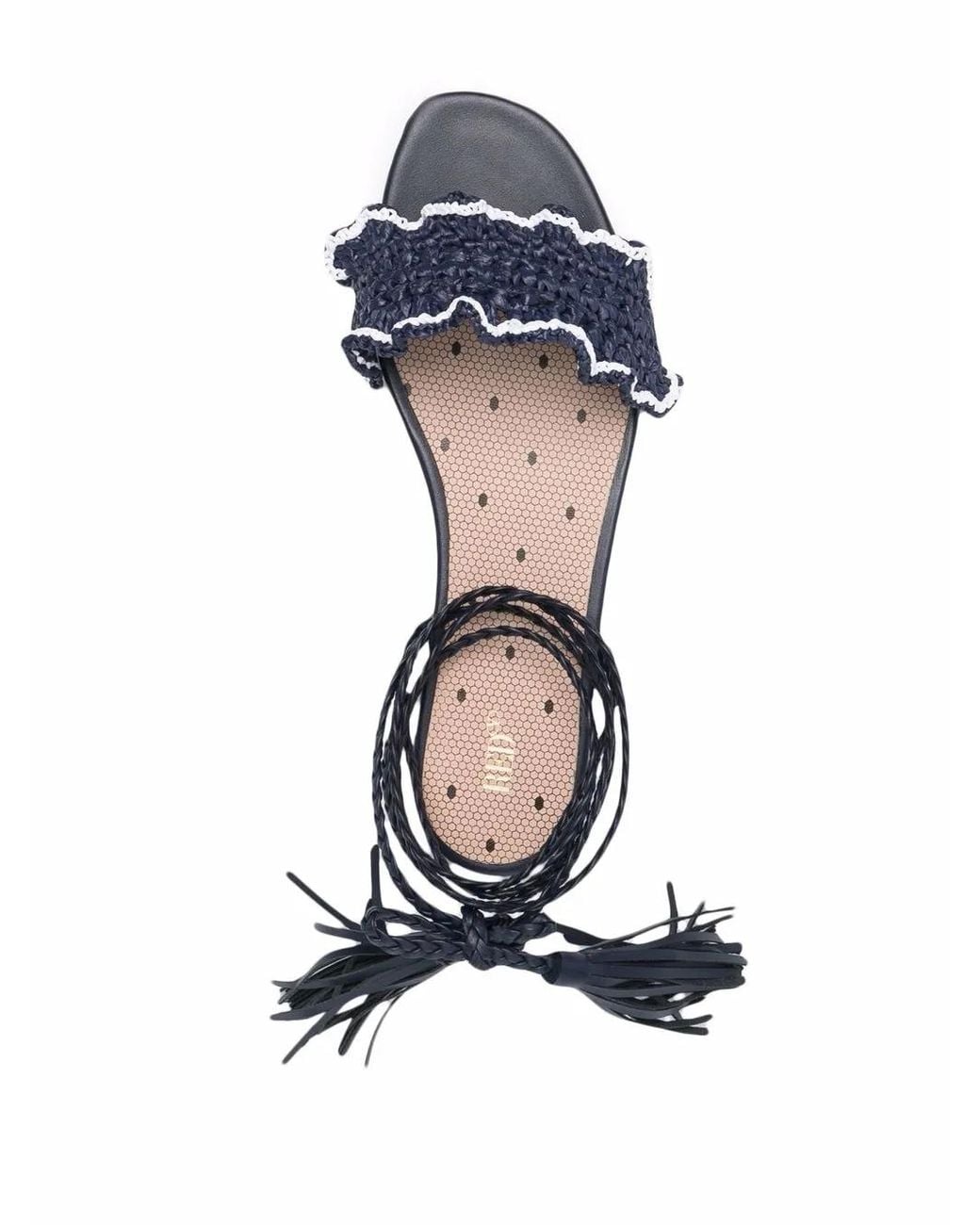 Red(v) White Tassel-Trim Straw Sandals