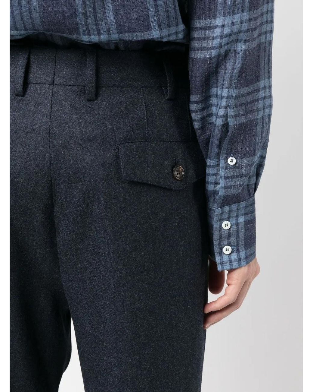 Brunello Cucinelli Blue Pleat-Detail Tailored Trousers for men