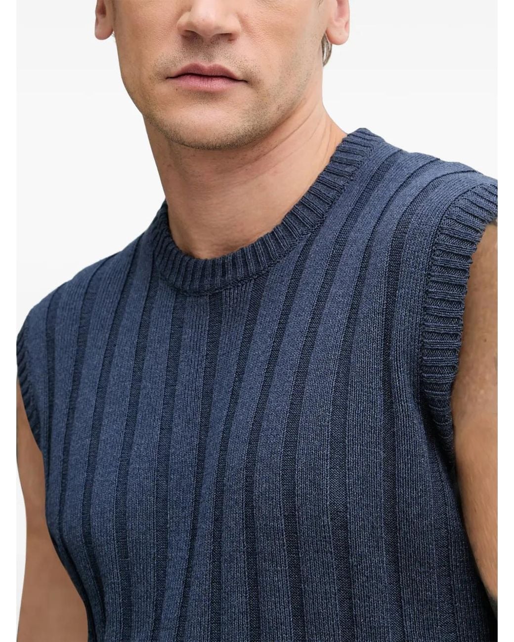 Sisley Blue Ribbed-Knit Sweater Vest for men