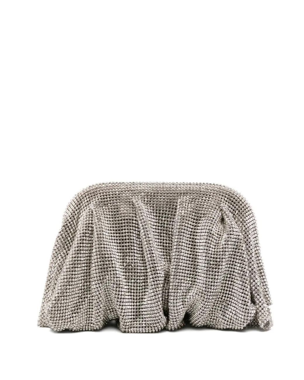 Benedetta Bruzziches Gray Crystal-Embellished Ruched Clutch Bag