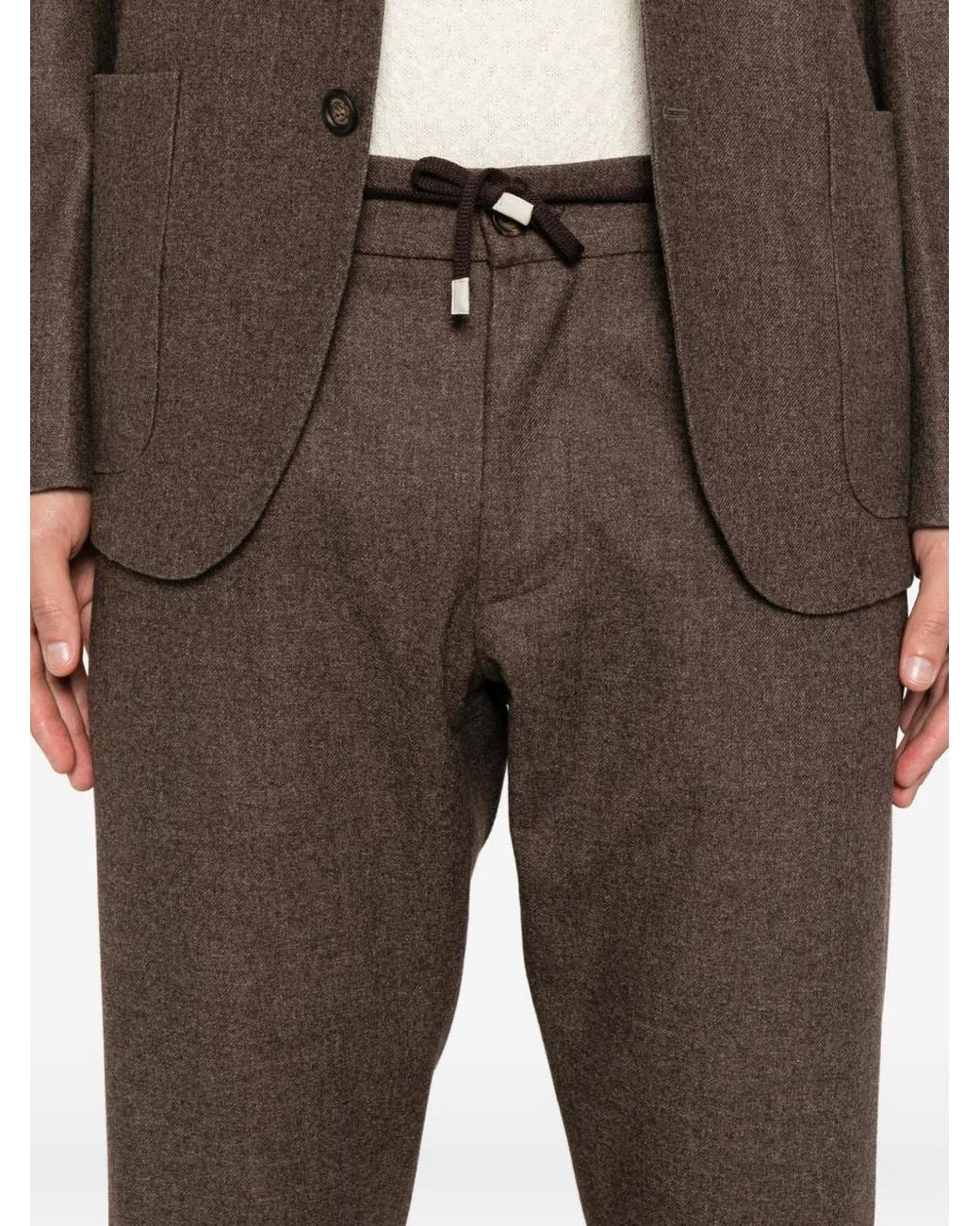 Eleventy Brown Drawstring-Waist Notched-Lapels Suit for men