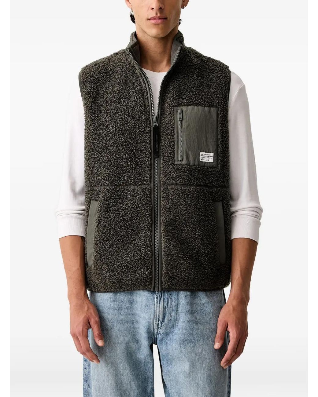Marc O' Polo Black Fleece Zip-Up Gilet for men