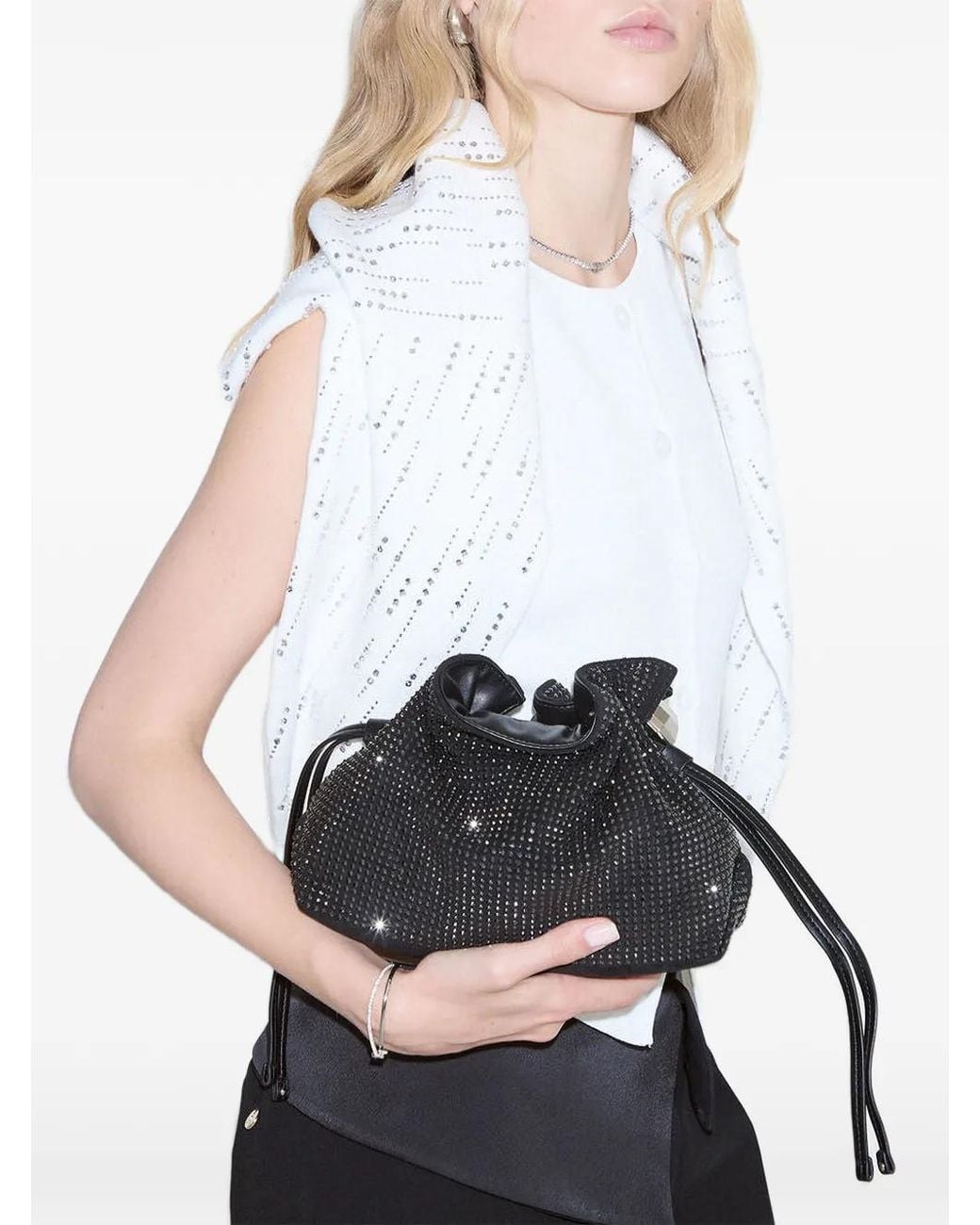 Liu Jo White Small Riccy Bag With Rhinestones