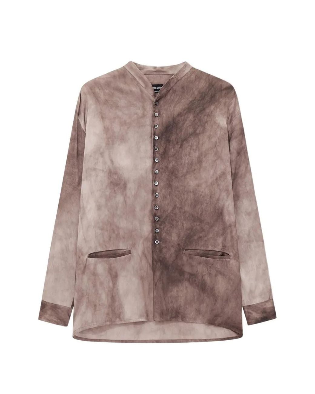 Giorgio Armani Brown Tie-Dye Band-Collar Shirt for men