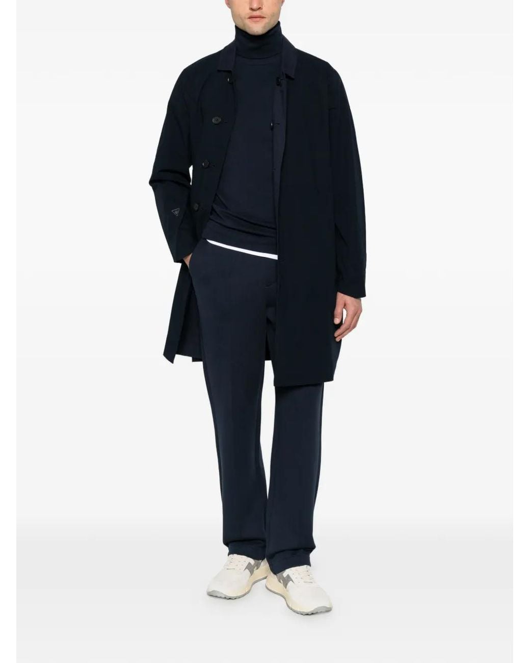 MACRON Blue Logo-Patch Button-Up Coat for men