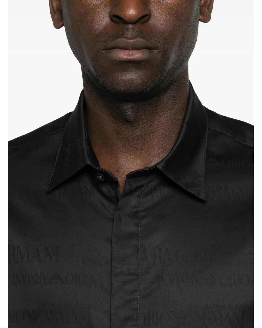 Emporio Armani Black Logo-Jacquard Long-Sleeve Shirt for men