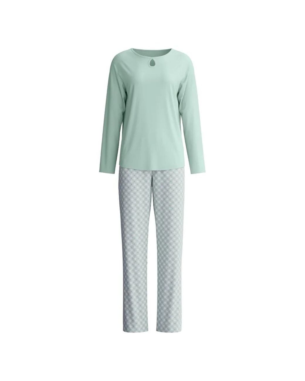 Calida Green Keyhole-Detail Geometric-Print Pajamas