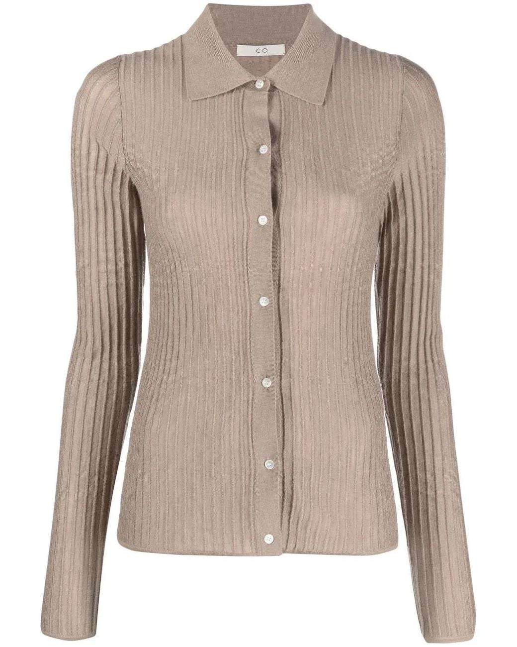 Co. Brown Ribbed-Knit Cashmere Cardigan