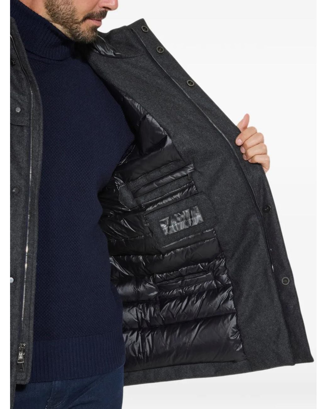 Norwegian Wool Black Davos Hooded Coat for men