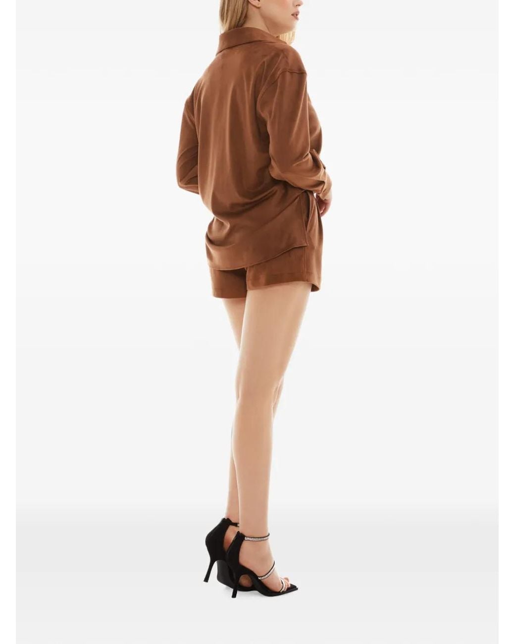 Tessitura Body Couture Brown Faux-Leather Long-Sleeve Shirt