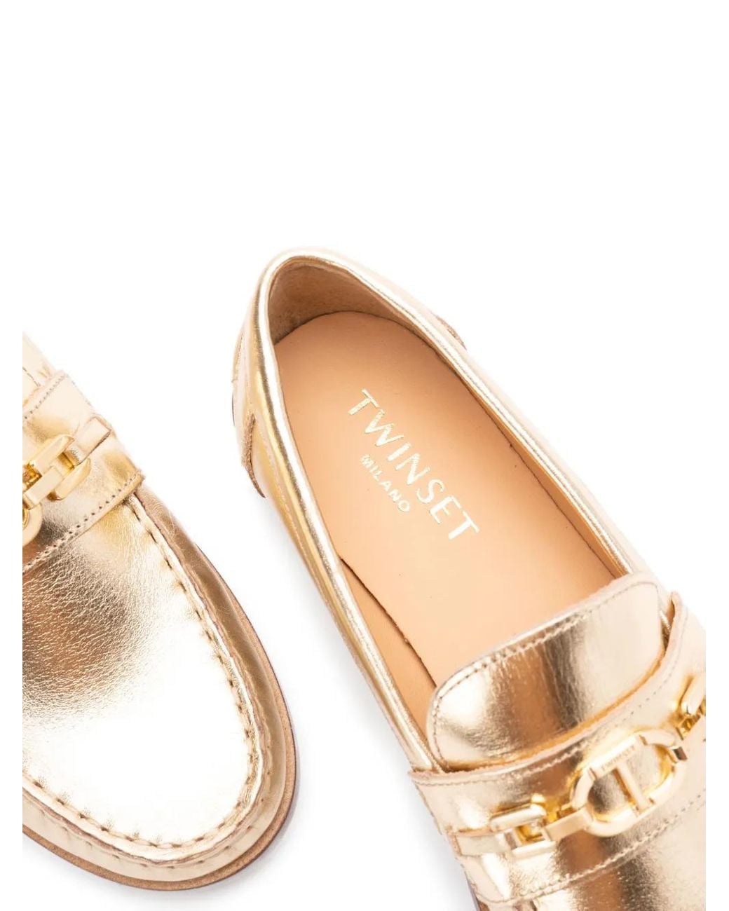 Twinset Natural Metallic-Leather Loafers