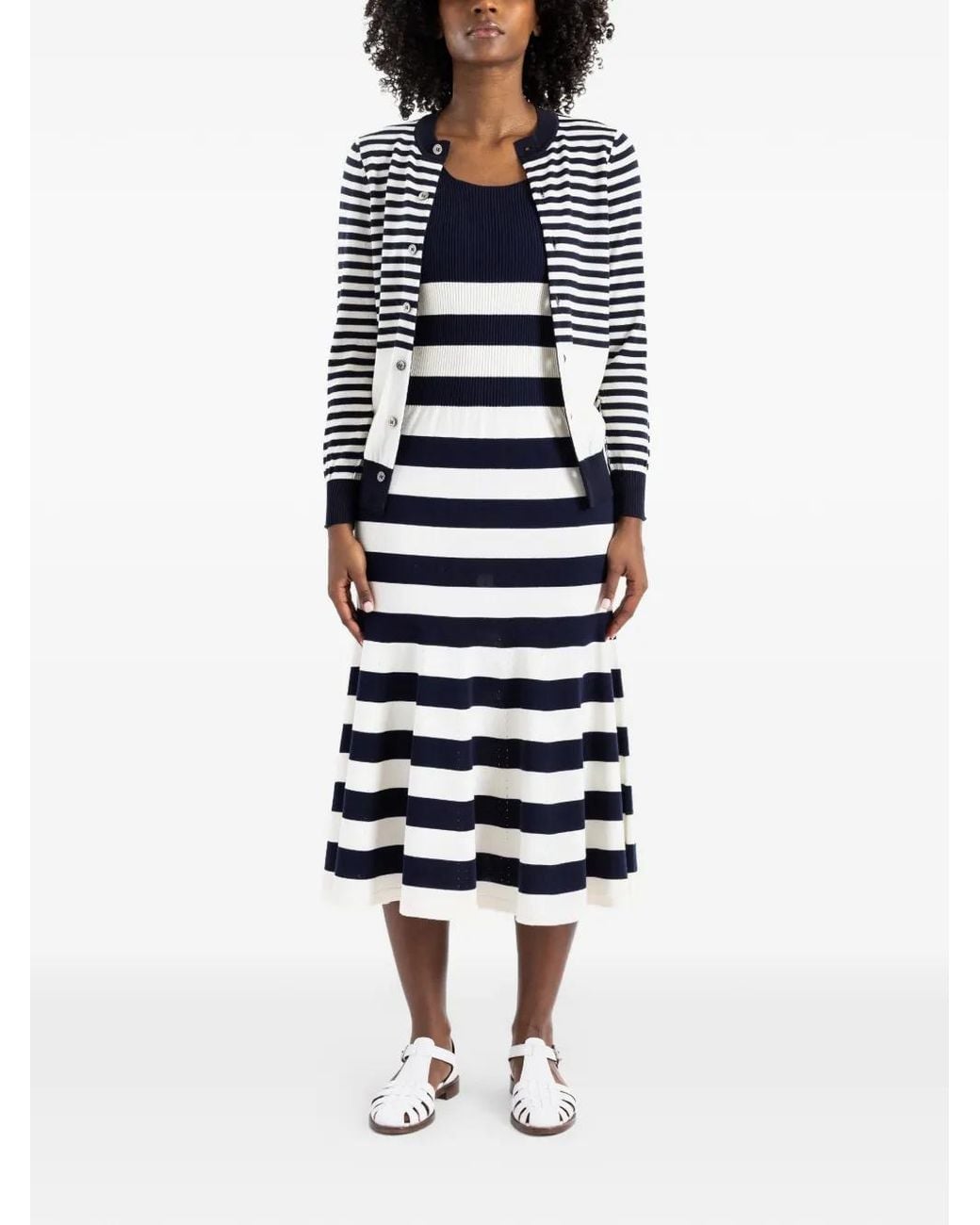 Junya Watanabe White Striped Sleeveless Midi Dress