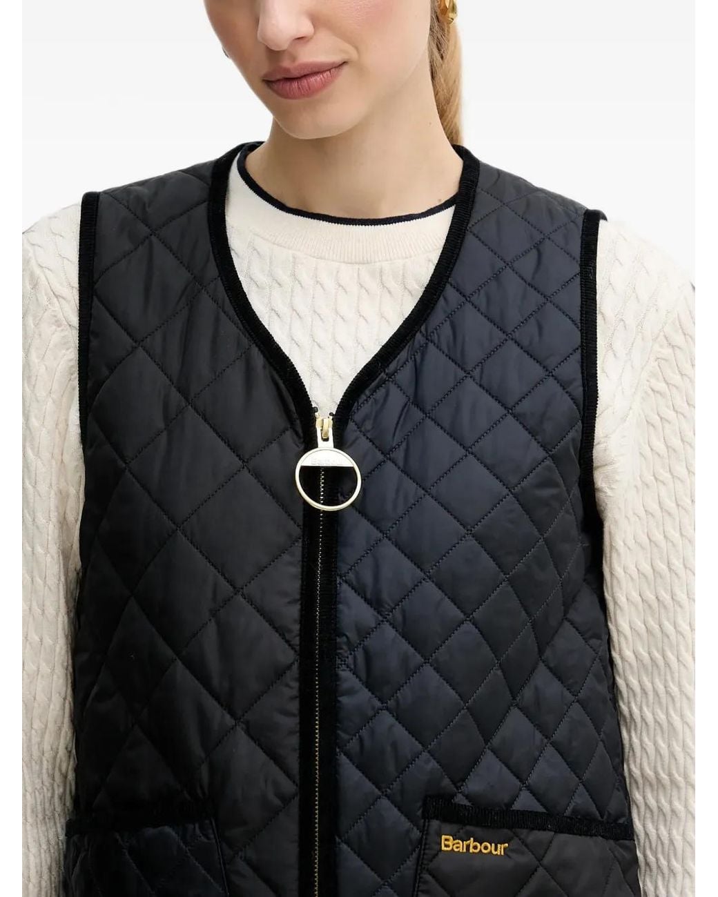 Barbour Black Quilted V-Neck Gilet