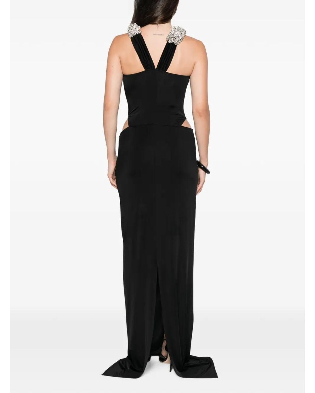 The New Arrivals Ilkyaz Ozel Black Rio Crystal-Embellished Cutout Maxi Dress