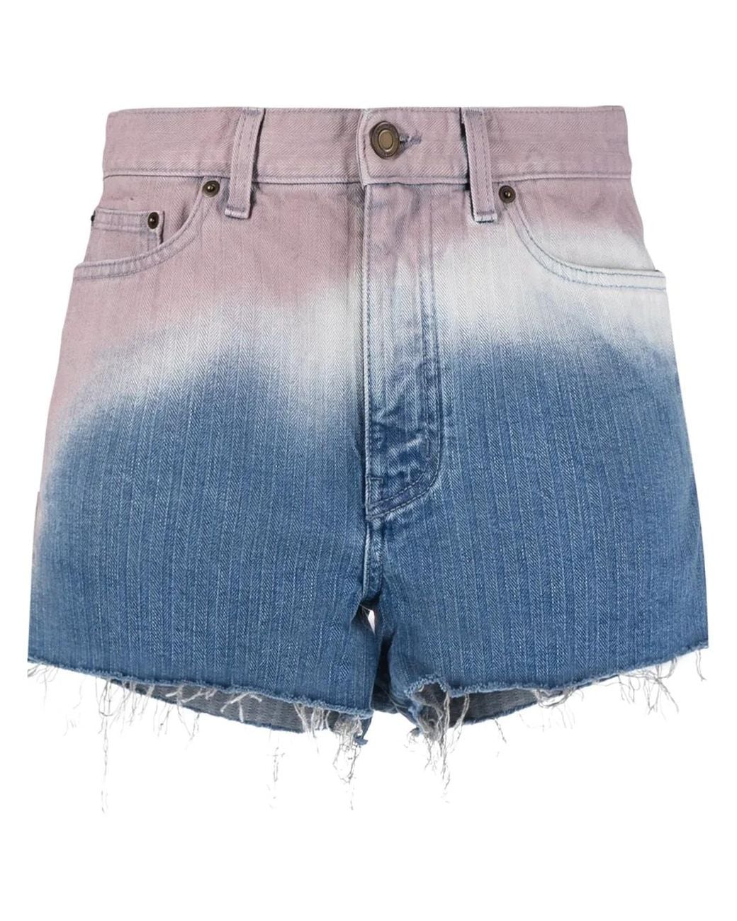 Saint Laurent Blue Ombré-Effect Denim Shorts