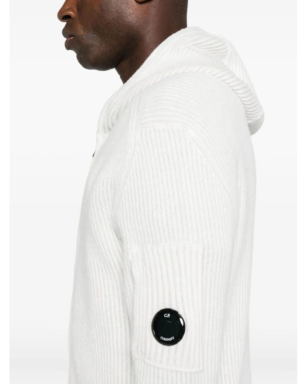 C P Company White Zip-Up Hoodie for men