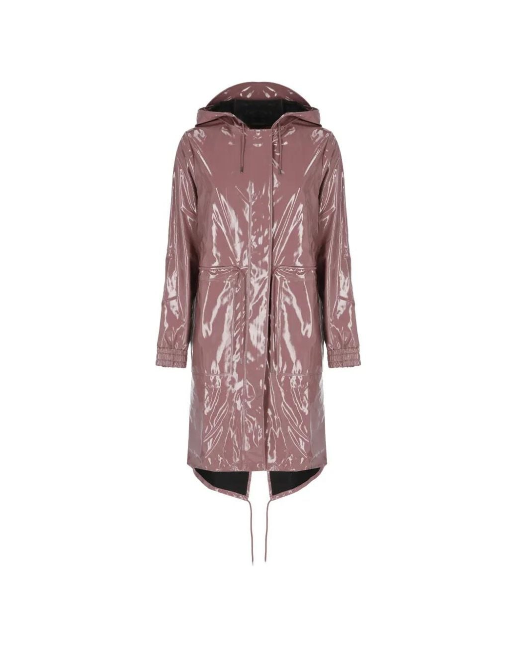 Rains Pink Parka Brillante À Capuche